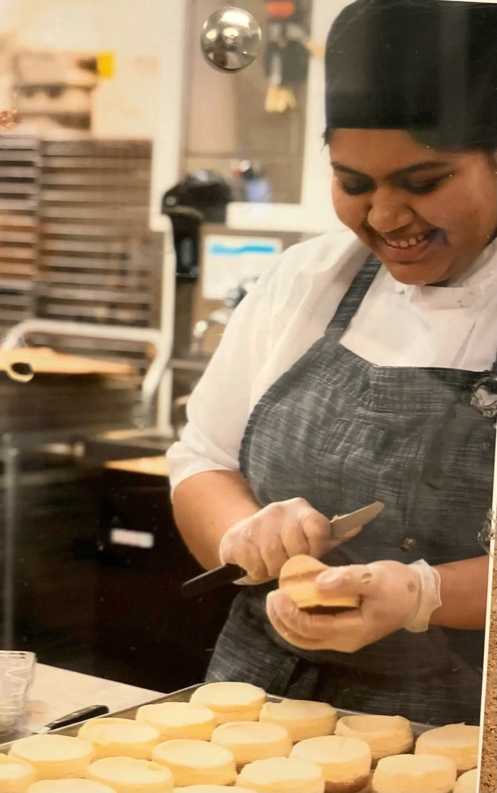 Chef Anushka Srivastava at work in a professional pastry kitchen