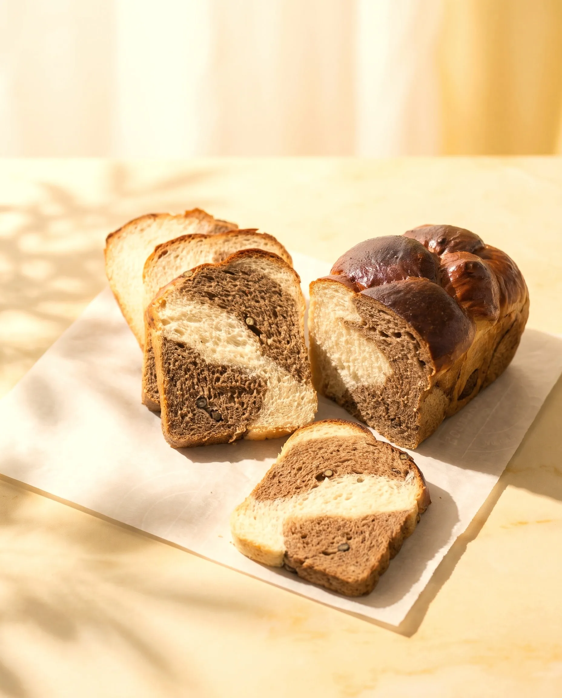 Marble brioche and a braided loaf from the studio